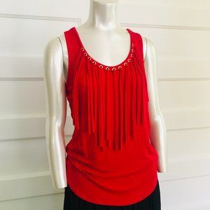 Michael Kors bright red fringed grommets tank top